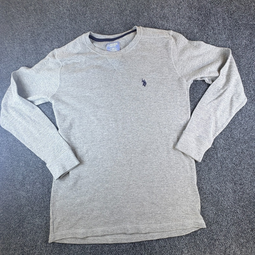 U.S. Polo Assn Shirt Mens Large Heather Gray Logo Waffle Knit Cotton Crew Neck‎